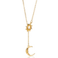 🌙 50% DE RÉDUCTION ! ☀️ Collier Pendentif Soleil & Lune – Alliage Plaqué Or – Lariat Cascade & Maille Forçat for Femme