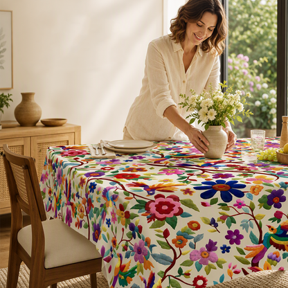 🌺 OFFRE À DURÉE LIMITÉE – 50% ! 🌸 Nappe à Motifs Floraux Rétro – Polyester – Oiseaux & Fleurs – 11 Tailles (90×140 cm à 180×180 cm) for Salle à Manger & Fête