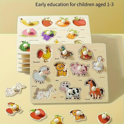 🧩 50% DE RÉDUCTION ! 🌳 Puzzle à Chevilles Montessori en Bois – Contreplaqué Massif – Chevilles Larges & Rivets Renforcés for Bébés 1-3 Ans
