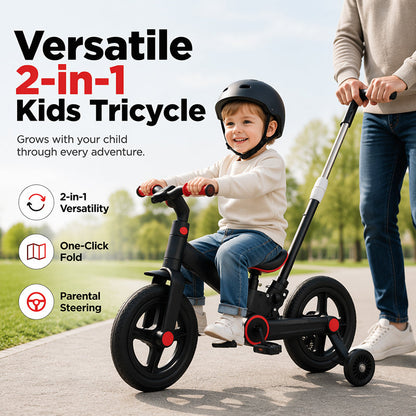 🚲 50% DE RÉDUCTION ! 🧒 Tricycle Évolutif 4-en-1 pour Enfants – Acier Carbone – Vélo Équilibre + Poussette & Poignée Parentale for 6+ Ans