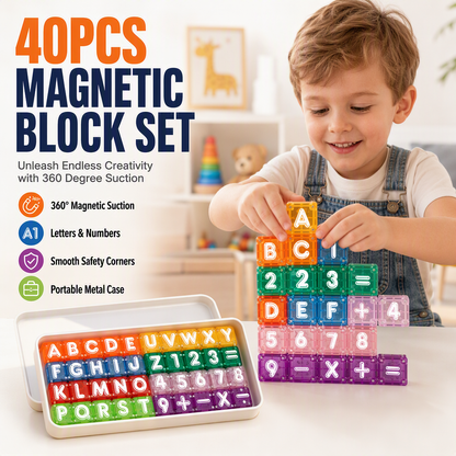 🧲 50% DE RÉDUCTION ! 🔤 Cubes Magnétiques Alphabet & Chiffres pour Enfants – Aimant + Plastique – 40 Pièces & 360° & Boîte Métal for Apprentissage Ludique
