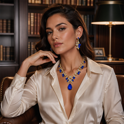 💎 50% DE RÉDUCTION ! ✨ Parure Collier & Boucles d’Oreilles Pendentif Goutte Scintillant – Alliage + Strass – 52 cm & 3,5 cm for Mariage & Soirée