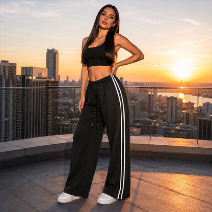 👖🌸 -50% ! ✨ Pantalon de Jogging à Rayures et Cordon – Mélange Premium – Coupe Taille Haute & Drapé Fluide pour Yoga, Voyage et Quotidien 🧘‍♀️