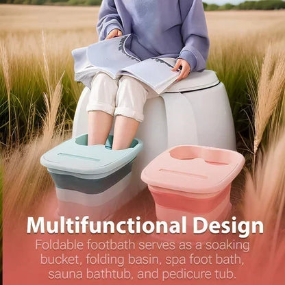 📢 -50% !! ⏰ Bassin de Bain de Pieds Pliable avec Couvercle – Silicone – Rouleaux de Massage & Acupression pour Détente à Domicile 🦶✨