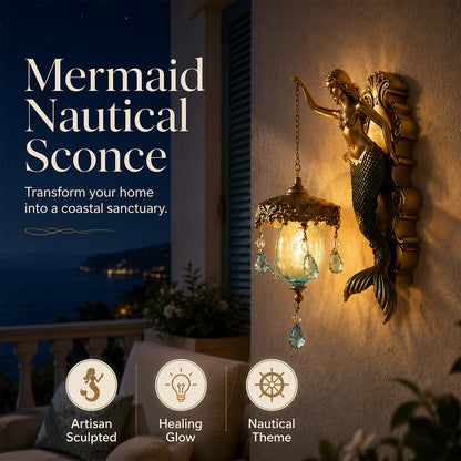 🧜‍♀️ -50% ! ✨ Applique Murale Sirène Vintage – Résine + Abat-Jour Verre – Style Art Déco & Laiton pour Décoration Côtière 🛋️
