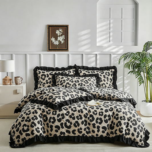 🐆PROMO FLASH : 50% DE RÉDUCTION ! Parure de Couette Imprimé Léopard à Volants – Tissu Polyester Doux & Détail Volant Chic, Multiple Tailles for une Chambre Audacieuse et Confortable ✨
