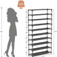 👟 -50% ! 🏠 Étagère à Chaussures Verticale 10 Niveaux – Fer + Tissu Non Tissé – Capacité 20 Paires & Crochets Latéraux pour Entrée et Placard ✨