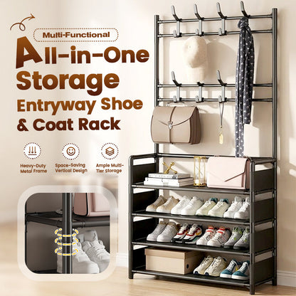 🏠 PROMO FLASH : 50% DE RÉDUCTION ! ✨ Banc d'Entrée avec Étagère 3‑en‑1 – Porte-Chaussures, Porte-Vêtements & Rangement – Tube Métallique 16 mm, 4/5 Niveaux for Petits Espaces 🪑✨