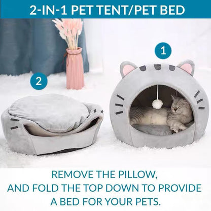🐾 -50% ! 🏡 Lit-Tente 2-en-1 pour Animal – Tissu Doux – Design Dôme Convertible & Balle Suspendue Interactive pour Chat et Petit Chien 🛏️