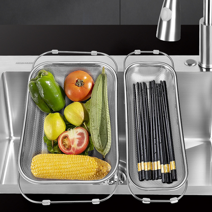 💦 -50% ! 🍳 Panier Égouttoir Télescopique en Acier Inoxydable 304 – Barres Renforcées 8 mm & Picots Antidérapants pour Évier Multitaille 🧺