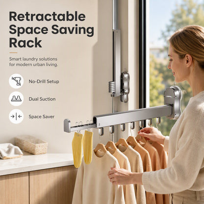 🧺 -50% ! ✨ Séchoir à Linge Gain de Place Rétractable – Alliage Aluminium Anodisé – Ventouse TPE & Pliage 90° pour Salle de Bain et Balcon 🚿