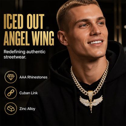 📢 50% OFF !! ⏰ Collier Pendentif Strass pour Homme – Alliage Zinc + Strass AAA – Design Ailes Iced-Out & Chaîne 50/60 cm pour Streetwear Hip-Hop 💎