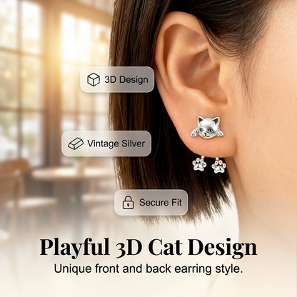 🎉 LIMITED TIME 50% OFF! 🐱 3D Cute Peeking Cat Stud Earrings – Playful Front-Back Design, Vintage Silver Finish & Lightweight Comfort ✨