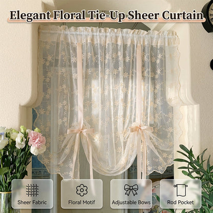 🏠 -50% ! 🌸 Voilage Brodé Floral à Nouer – Polyester – Broderies Délicates & Rubans Ajustables pour Lumière Douce et Intimité ✨