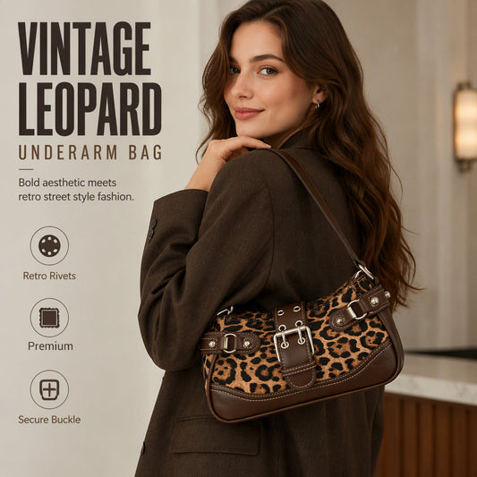 🐆 -50% ! 🤎 Sac à Bandoulière Rétro Imprimé Léopard pour Femme – Suédine Synthétique + PU – Style Vintage & Croisé pour Urbaine Chic 👜