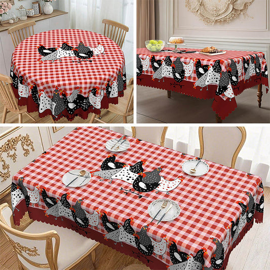 🏠 -50% ! 🐓 Nappe à Carreaux Rouges avec Motif Coq – Polyester – Anti-Taches & Bordure Dentelle Ondulée pour Ambiance Campagne Rustique 🧺