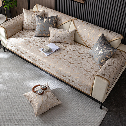 🛋️ -50% ! 🛡️ Housse de Canapé Chenille Antidérapante – Tissu Chenille & Dosseret Silicone 4D – Motif Géométrique Doré pour Protection Toutes Saisons ✨