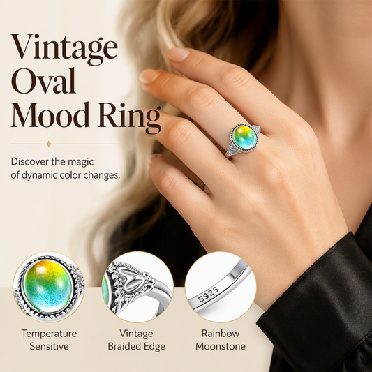 💍 -50% ! 🌈 Bague d’Humeur Ovale Vintage – Alliage de Zinc – Change de Couleur avec la Température – Motif Cœurs – Tailles US 5–10 – Blanc/Vert 💖