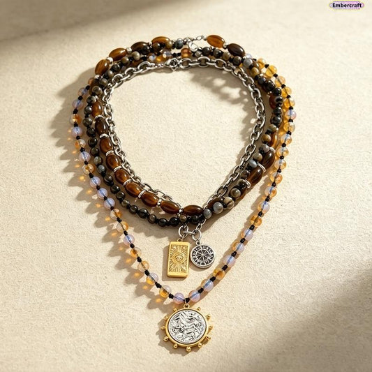 💎 -50% ! ✨ Collier de Perles Multicouche Rétro – Alliage + Résine – Design Superposé & Fermoir Réglable pour Look Sophistiqué au Quotidien 🎀
