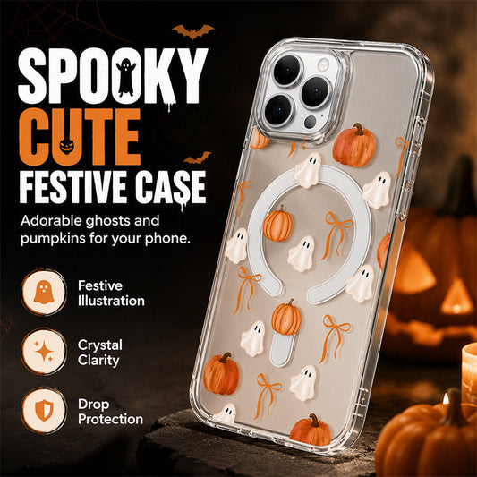 📱 -50% ! 🎃 Coque de Téléphone Transparente Halloween – PC – Motif Fantôme et Citrouille – Anti-Choc – Charge Sans Fil – Ultra-Mince – Transparent 👻
