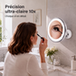 🔍 Miroir grossissant 10x avec LED – Anneau lumineux, ventouse sans perçage, rotule 360° – Double alimentation (USB/piles) – Idéal pour maquillage et soins du visage ✨