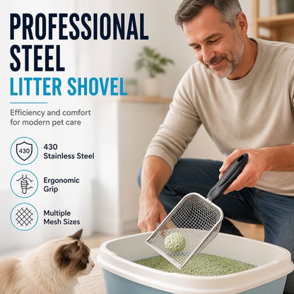 🐱 -50% ! 🔥 Pelle à Litière pour Chat en Métal à Mailles Fines – Acier Inoxydable + PP – Tamisage Rapide & Poignée Ergonomique pour un Nettoyage Sans Effort 🧹