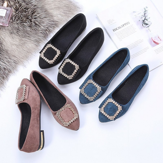 🥿 -50% ! ✨ Chaussures Plates à Bout Pointu pour Femmes – Similicuir & Caoutchouc – Boucle Métallique Décorative – Élégantes et Polyvalentes pour Quotidien et Bureau 👠