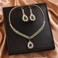 💎 -50% ! ✨ Parure de Bijoux en Zircon – Collier + Boucles d’Oreilles Pendantes – Cuivre & Zircone Cubique – Rose et Vert pour Mariages et Soirées 👗