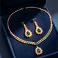 💎 -50% ! ✨ Parure de Bijoux en Zircon – Collier + Boucles d’Oreilles Pendantes – Cuivre & Zircone Cubique – Rose et Vert pour Mariages et Soirées 👗