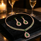 💎 -50% ! ✨ Parure de Bijoux en Zircon – Collier + Boucles d’Oreilles Pendantes – Cuivre & Zircone Cubique – Rose et Vert pour Mariages et Soirées 👗
