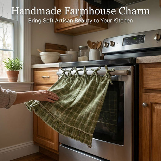 🏡 PROMO FLASH : 50% DE RÉDUCTION ! Rideau de Porte de Four à Volants Style Ferme Rustique – Carreaux Rétro & Fixation par Rubans for une Cuisine Chaleureuse et Impeccable ✨🎀