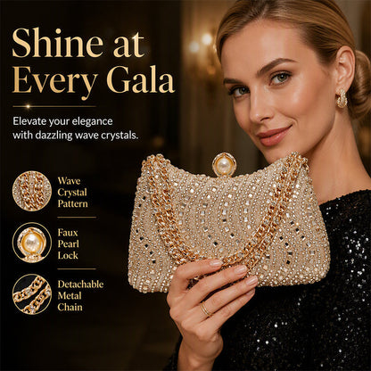 💎 -50% ! ✨ Pochette de Soirée Élégante à Fermoir Perle – PU – Strass Haute Densité & Chaîne Amovible – 3-en-1 Main/Épaule pour Mariages et Galas 👗