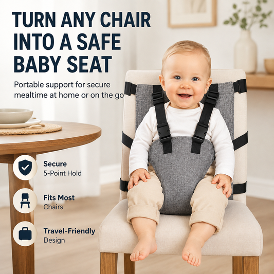 🔥 -50% ! 👶 Harnais de Sécurité Portable pour Bébé – Tissu Oxford – 5 Points – Ajustable 60–65 cm – Fixation Rapide pour Chaise Haute – Gris/Jaune – Idéal Voyages et Restaurants 🍼