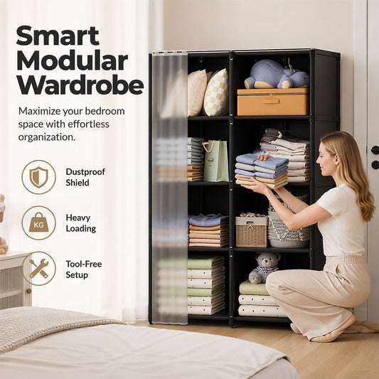 🏠 PROMO FLASH : 50% DE RÉDUCTION ! 🧥 Armoire Anti-Poussière Multi-Niveaux Gain de Place – Tubes Acier Haute Résistance & Rideau Haute Densité – Organisation par Zones – Idéale Chambres, Studios & Appartements 📦