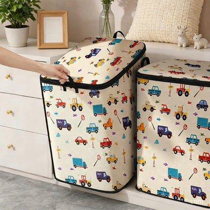 🔥 -50% ! 🎉 Grand Support de Rangement Pliable en Toile – Motif Cartoon – Couvercle Zip & Poignées Renforcées – 3 Tailles pour Placard et Chambre d’Enfant 🧸