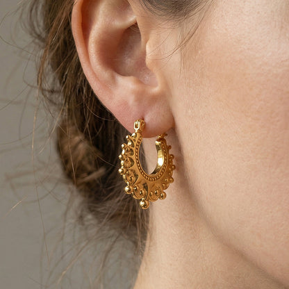 💫 -50% ! ✨ Boucles d’Oreilles Créoles Bohèmes Vintage – Acier Inoxydable – 2,5 cm – 8,6 g – Design Perlé pour Quotidien et Fêtes 🎀