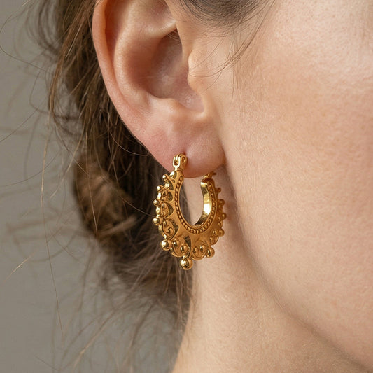 💫 -50% ! ✨ Boucles d’Oreilles Créoles Bohèmes Vintage – Acier Inoxydable – 2,5 cm – 8,6 g – Design Perlé pour Quotidien et Fêtes 🎀