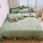 🛏️ -50% ! 🌸 Parure de Lit 4 Pièces Unie avec Bordures Volantées – Microfibre Premium – 9 Coloris – Tailles S/SD/D – Housse + Draps + Taies d’Oreiller 🎀