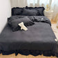 🛏️ -50% ! 🌸 Parure de Lit 4 Pièces Unie avec Bordures Volantées – Microfibre Premium – 9 Coloris – Tailles S/SD/D – Housse + Draps + Taies d’Oreiller 🎀