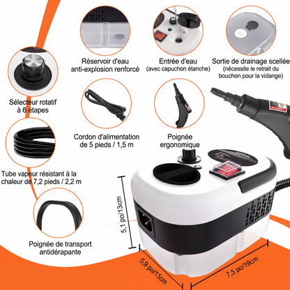 🧹 -50% ! 💨 Nettoyeur à Vapeur Portatif Multifonction – PC + ABS – 2500 W – 6 Niveaux de Pression – Pistolet Ergonomique – Prise EU/UK/US – Maison, Bureau, Voiture 🏠