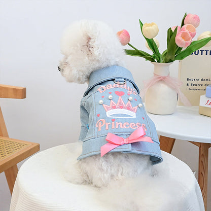 👗 -50% ! 🐩 Veste en Jean Princesse pour Chien – Tissu Mélangé Doux – Nœud Décoratif & Broderies – Tailles XS–XL – Bleu (8 Teintes) – Petits & Moyens Chiens 🎀