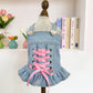 👗 -50% ! 🐩 Veste en Jean Princesse pour Chien – Tissu Mélangé Doux – Nœud Décoratif & Broderies – Tailles XS–XL – Bleu (8 Teintes) – Petits & Moyens Chiens 🎀