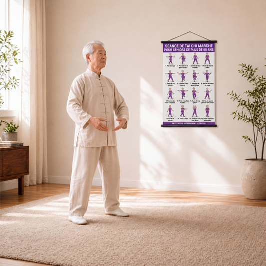 🧘 -50% ! 📋 Affiche d’Exercices de Tai Chi pour Seniors – 60×40 cm – 16 Mouvements Illustrés – Version Marche ou Chaise – Guide Santé Quotidien 🏠