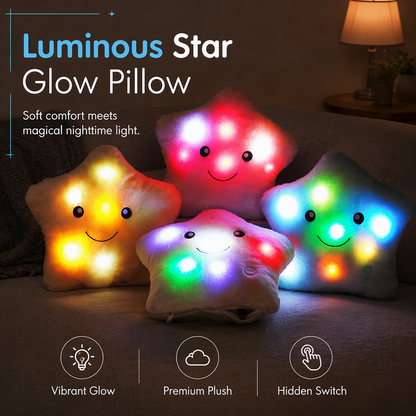 ⭐ -50% ! 💡 Coussin Peluche Étoile Souriante Lumineuse – Coton PP – 35 cm – LED Multicolore – Bleu/Rose/Blanc/Violet/Rouge Rosé – Veilleuse et Décoration Cosy 🌙