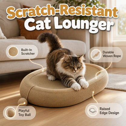 🐱 -50% ! 🛏️ Griffoir-Lit pour Chat en Sisal Résistant à l’Usure – 57×37×7 cm – Forme Ovale – Jouet Inclus – Jaune – Protège Vos Meubles 🐾