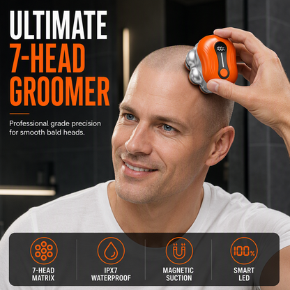 ⚡ -50% ! 🪒 Rasoir Électrique pour Tête Chauve Homme – 7 Têtes Flottantes – Inox – 8 W – Nettoyage Magnétique – Orange/Noir – Rasage de Précision 🧑‍🦲