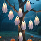 🎃 -50% ! 👻 Guirlande Lumineuse Fantômes Halloween – Polyester – 2,75 m – 10 Fantômes Lumineux – 8 Modes d’Éclairage – Télécommande – IP44 – Blanc Chaud 🕸️
