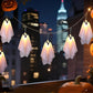 🎃 -50% ! 👻 Guirlande Lumineuse Fantômes Halloween – Polyester – 2,75 m – 10 Fantômes Lumineux – 8 Modes d’Éclairage – Télécommande – IP44 – Blanc Chaud 🕸️