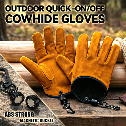 📢 -50% !! ⏰ Gants de Travail Extérieur en Cuir de Vache Épaissi – Résistants à l’Usure, à la Chaleur et à l’Abrasion – Boucle Magnétique – Orange/Noir 🧤