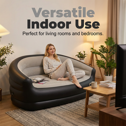 🔥 -50% ! 🛋️ Canapé Gonflable Double Portable – PVC – 138×87×71 cm – Surface Floquée Premium – Gris/Bleu – Confort Instantané Intérieur 🏠